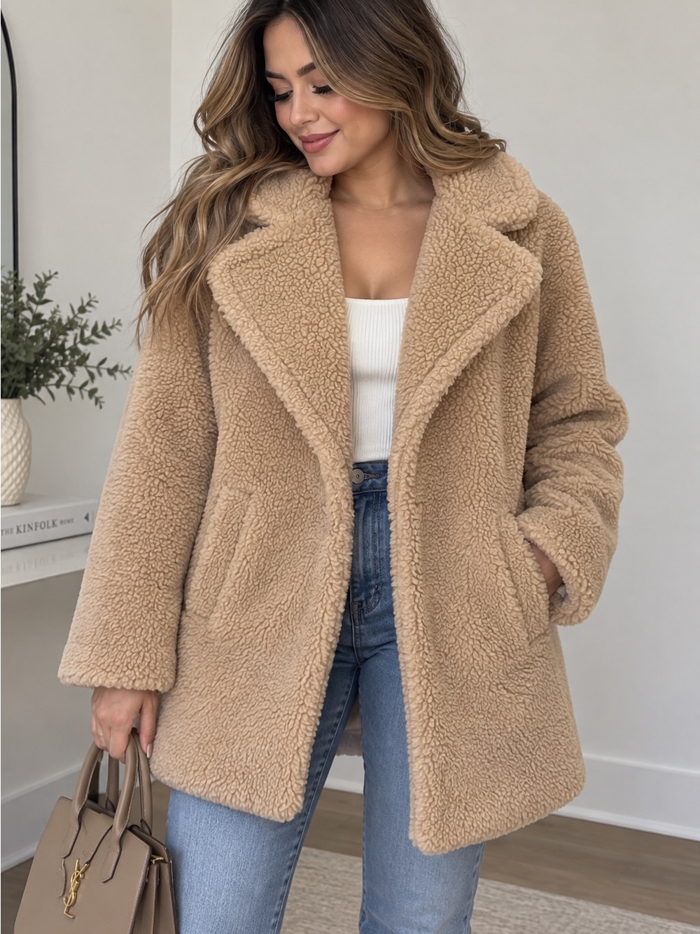 Abercrombie & Fitch Teddy Sherpa Coat Tan Beige Oversized Longline Jacket size S